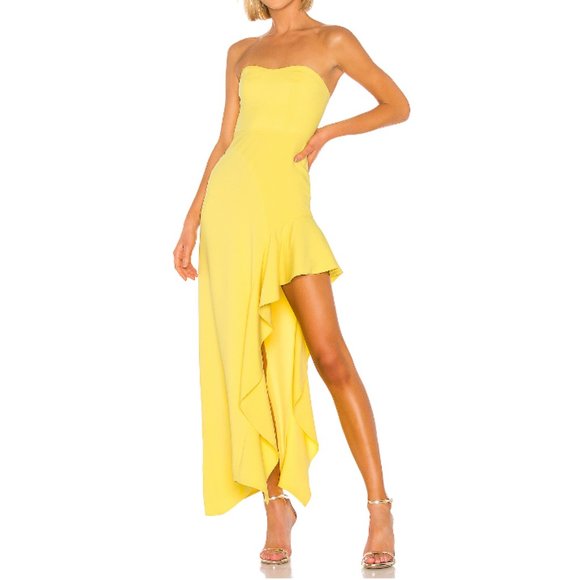 NBD Dresses & Skirts - NBD Floreena Strapless Ruffle Slit Gown Yellow XS